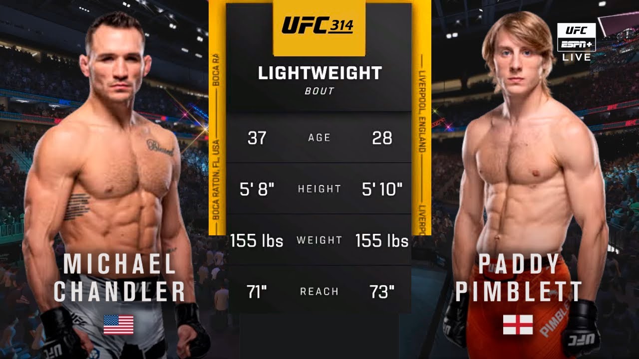 Preview UFC 314: Пэдди Пимблетт против Майкла Чендлера – время начала, трансляция и полный список бойцов из Флориды