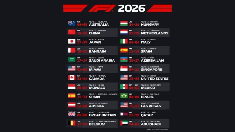Preview Расписание гонок Формулы 1 на сезон 2026 года: Мадрид заменяет Имолу